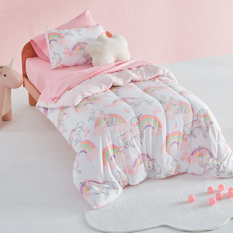 Sleep Zone Pink Unicorn Reversible Microfiber Comforter Set Reviews Wayfair